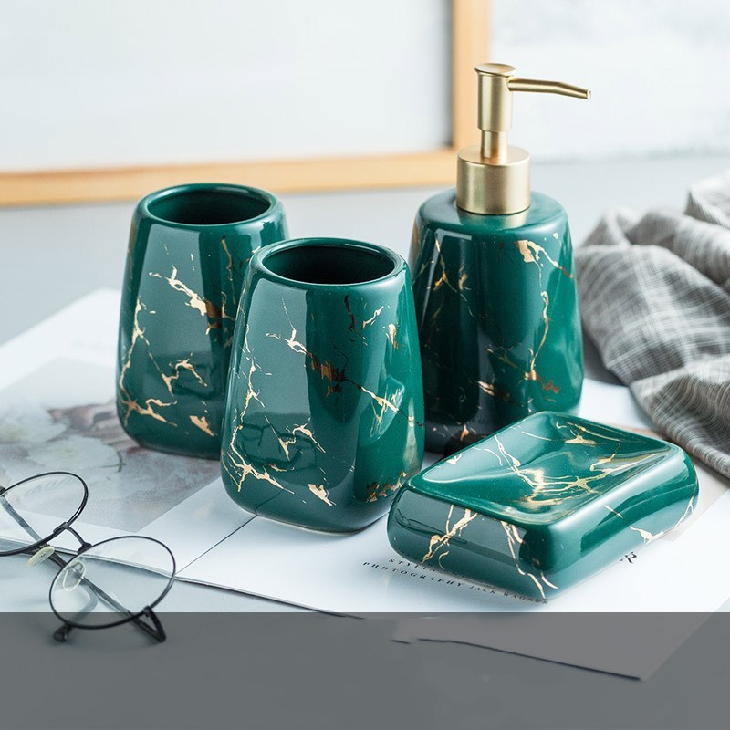 Ensemble d'accessoires de salle de bain effet marbre - 4 à 5 pièces