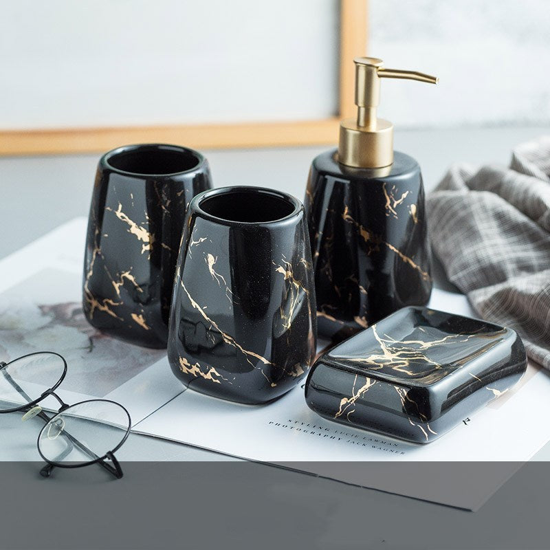Ensemble d'accessoires de salle de bain effet marbre - 4 à 5 pièces